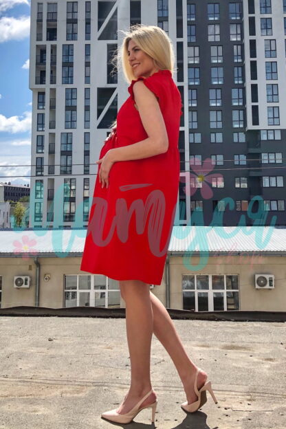 Червона сукня для вагітних із потайними блискавками для годування